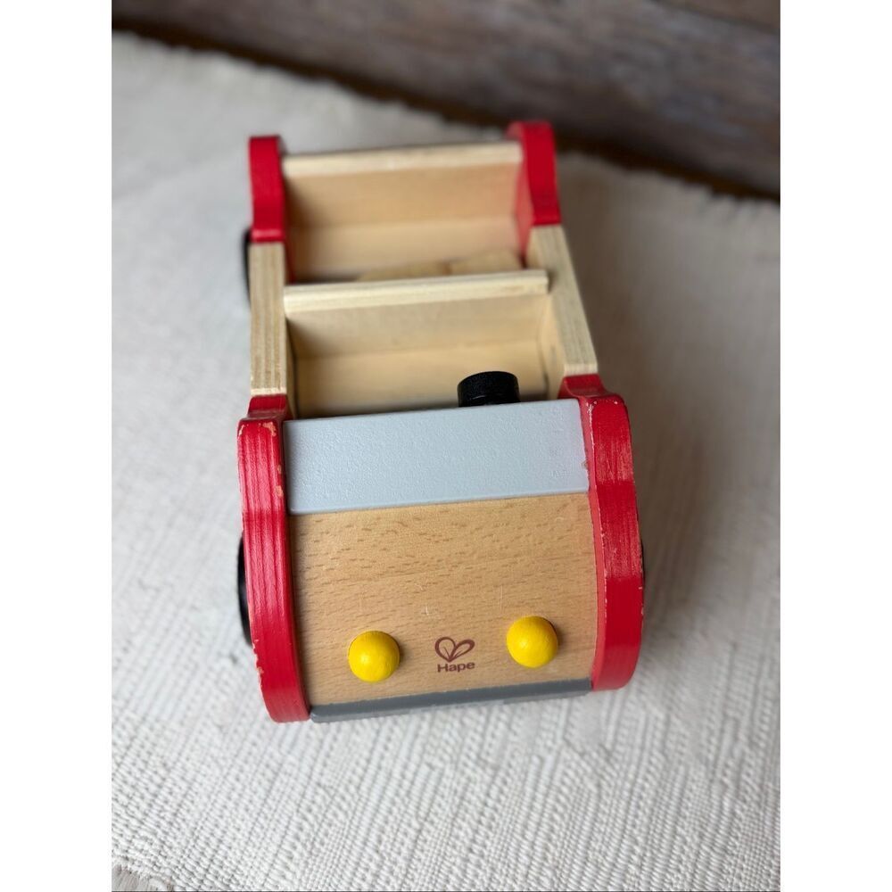 Hape Wooden Toy Car W Male Construction Worker Figure Red Wood Made In Germany